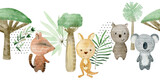 Watercolor seamless border with australian animals. Exotic wallpaper for fabric, wrapping paper, etc