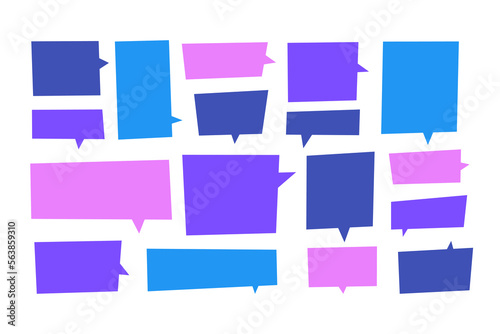 Big set of dialog boxes different variants drawn by hand. Vector flat illustrations. Collection pastel colors doodle for talk, dialogue, decoration on white background
