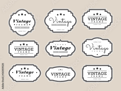 Ornamental label frames. Old ornate labels, decorative vintage frame and retro badge. Royal wedding insignia, sale sticker or invitation card. Isolated vector symbols set