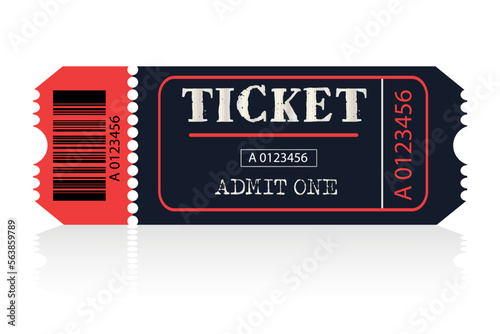 Ticket icon vector illustration in the flat style. Ticket stub isolated on a white background. Retro cinema or movie tickets.