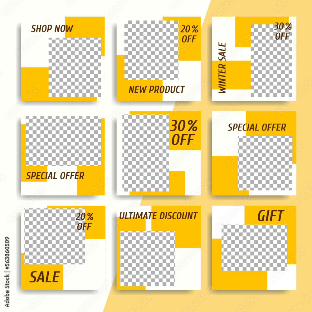 Trendy editable template for social media post, selling your product, vector illustration. Social media background design in yellow tones. Trendy editable template for social media post, selling your product, vector illustration. Social media background design in yellow tones.