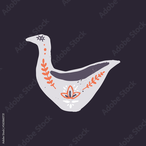 Ceramic sauce, gravy boat. Hand-made ceramics. Rustic sauciere, cookware with ornament in country style. Handmade low jug, kitchenware, stoneware, pottery. Isolated flat vector illustration