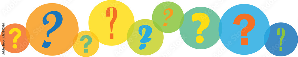 Colorful concept banner with questions marks on overlapping circles on on transparent background Colorful concept banner with questions marks on overlapping circles on on transparent background
