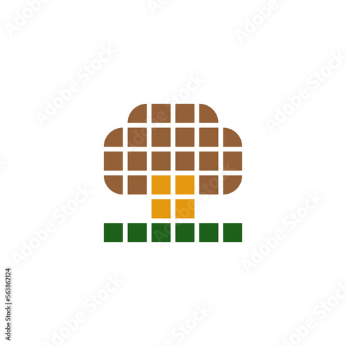 Mushroom vector logo design and icon. Pixel art and checkered style.