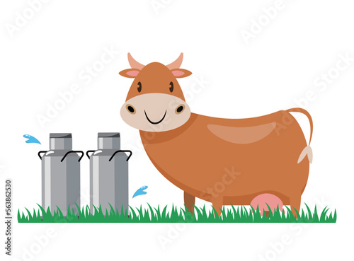 cow with milk can cartoon character vector illustration