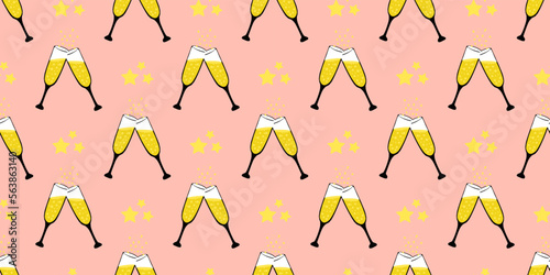 Party design. champagne glasses pattern.Vector seamless pattern with glasses