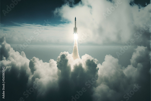 Space shuttle in the upper atmosphere. Created with Generative AI technology.