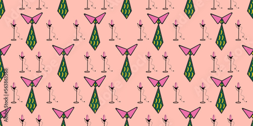 Seamless pattern in pop art style. ties ornament on a pink background. Party concept
