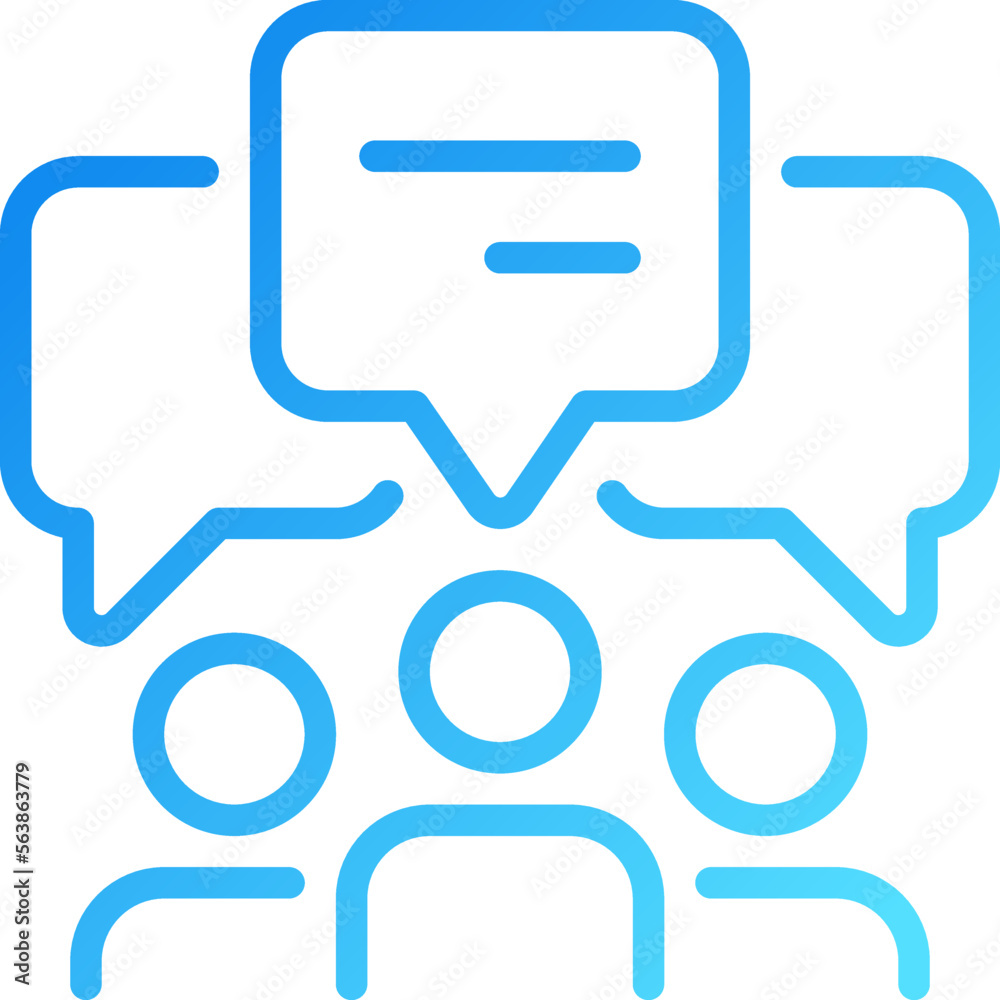 Group discussion pixel perfect gradient linear vector icon. Speech balloons over people crowd. Communication process. Thin line color symbol. Modern style pictogram. Vector isolated outline drawing Group discussion pixel perfect gradient linear vector icon. Speech balloons over people crowd. Communication process. Thin line color symbol. Modern style pictogram. Vector isolated outline drawing