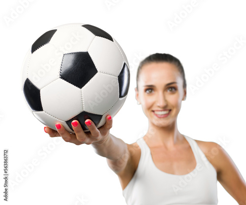 Happy athlete holding a soccer ball
