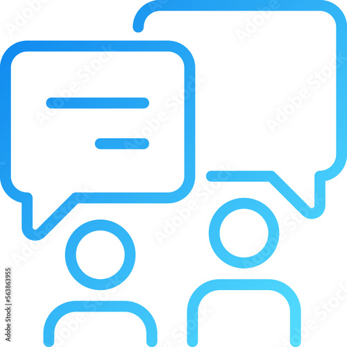 Discussion in pairs pixel perfect gradient linear vector icon. People with chat bubbles. Communication between friends. Thin line color symbol. Modern style pictogram. Vector isolated outline drawing