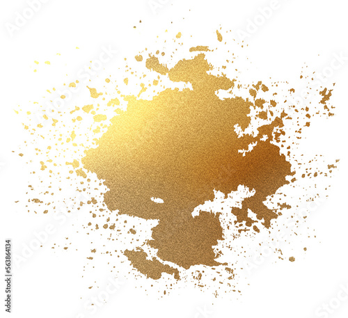 Digital illustration hand drawn abstract paint stain with gold glitter texture isolate on blank space.