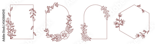 Floral Frames Decorative Elements Elegant Linear Borders with Flowers and Leaves Isolated on White Background