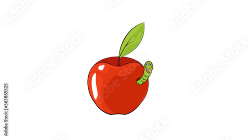 Happy Worm In Red Apple, isolated illustration with transparent Background