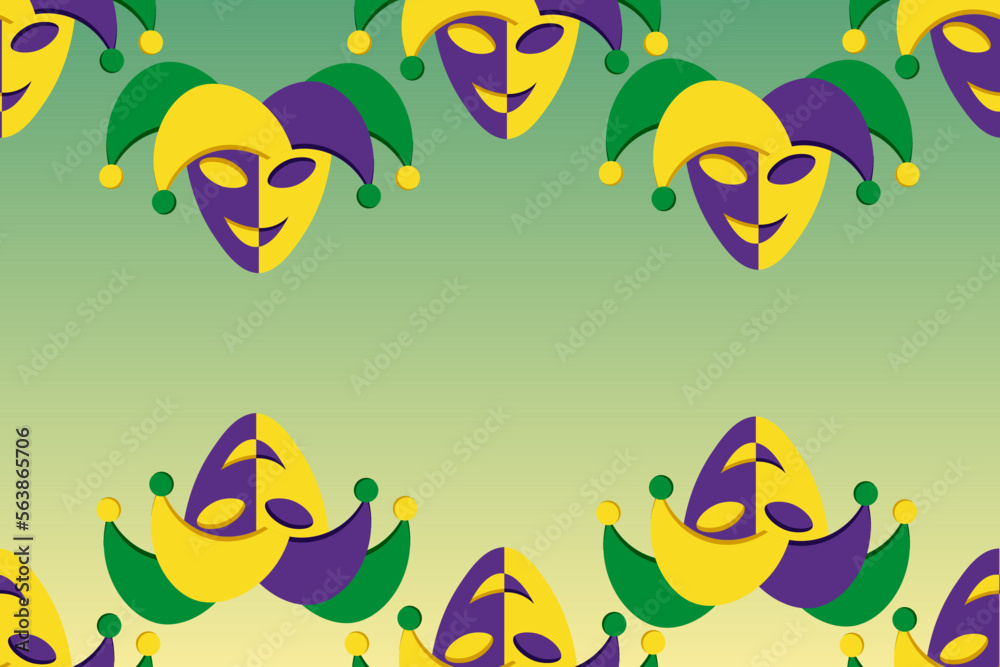 Big banner with mardi gras mask on gradient background with copy space. Colorful carnival backdrop. Parsley and Harlequin Mask. Big banner with mardi gras mask on gradient background with copy space. Colorful carnival backdrop. Parsley and Harlequin Mask.