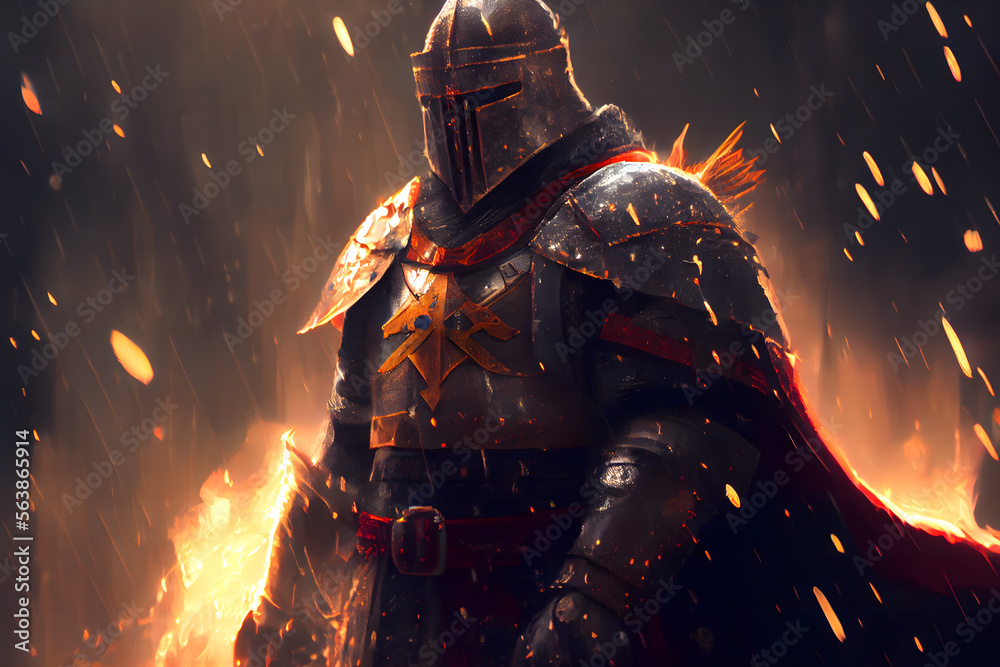 Fototapeta premium Fantasy medieval battle, knights crossing the desert, there is ice and fire, there is the holy city of Jerusalem in the distance