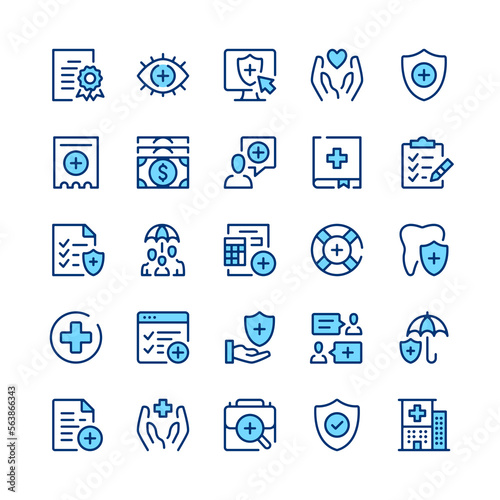 Health insurance line icons. Blue color. Vector line icons set