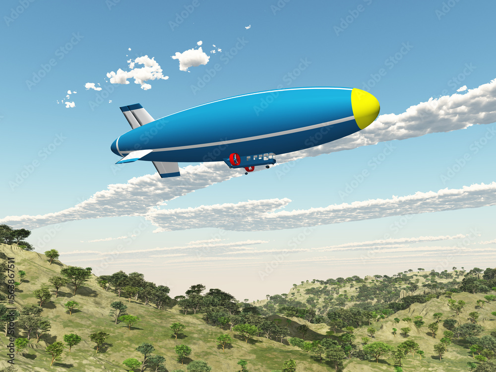 Fototapeta premium Luftschiff über einer Landschaft