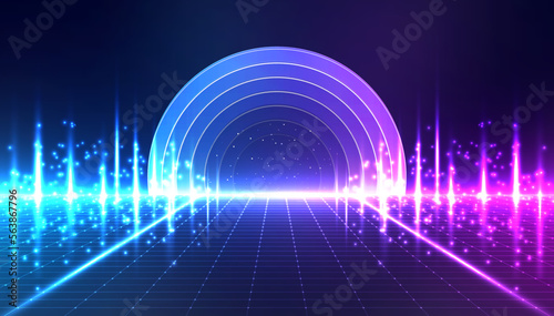 Metaverse abstract background concept. Perspective laser grid. Future technology. Digital science fiction matrix background.