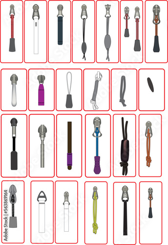 Zipper With Different Draw Chords and Pull, For Fashion Design, CAD, Freelance 