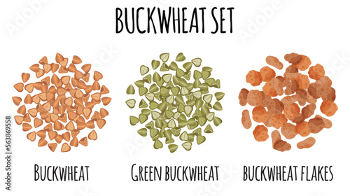Buckwheat set with Brown, Green and flakes.