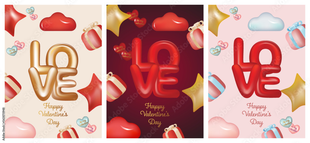Naklejka premium Happy Valentine's Day, pink red heart, love celebration, banner, romantic day, cloud contain soft pink background feel like fluffy in the air, 14 February