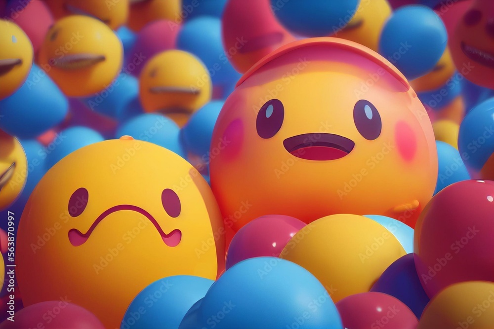 Smiling emoji wearing kid cap with propeller isolated on white