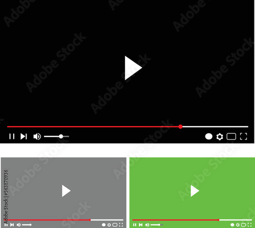 Multimedia video player template collection, live video streaming, broadcasting vector illustration