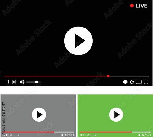 Multimedia video player template collection, live video streaming, broadcasting vector illustration