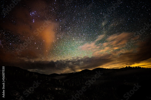 Fototapeta Naklejka Na Ścianę i Meble -  Night sky full of stars over the mountains. Bieszczady, Carpathians, Poland.