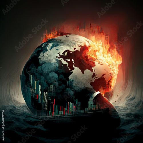AI generated image. World economic crisis concept. Financial crash worldwide.