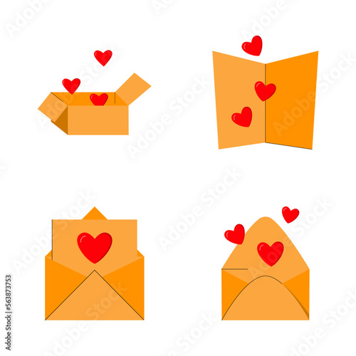 Set of Valentine's Day gifts greeting card gift box love letter envelope invitation with love heart symbol