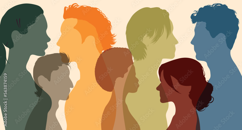 Men and women of diverse culture. Multicultural society. Flat vector illustration