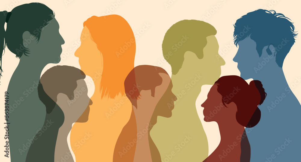 Men and women of diverse culture. Concept of racial equality. Diversity ethnic peoples. Flat vector illustration