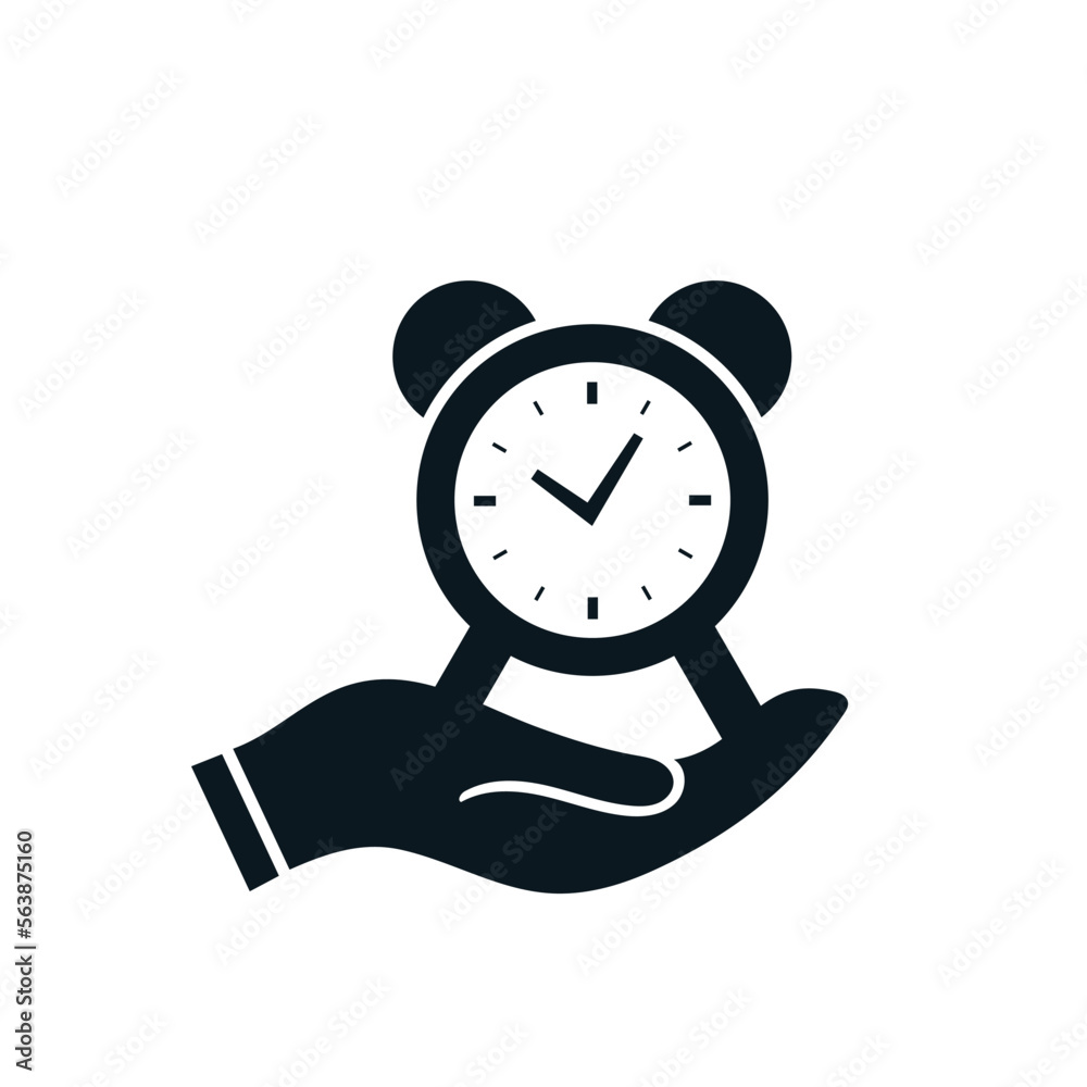 time is concept. One hand holding time clock. Time care logo icon. time is concept. One hand holding time clock. Time care logo icon.
