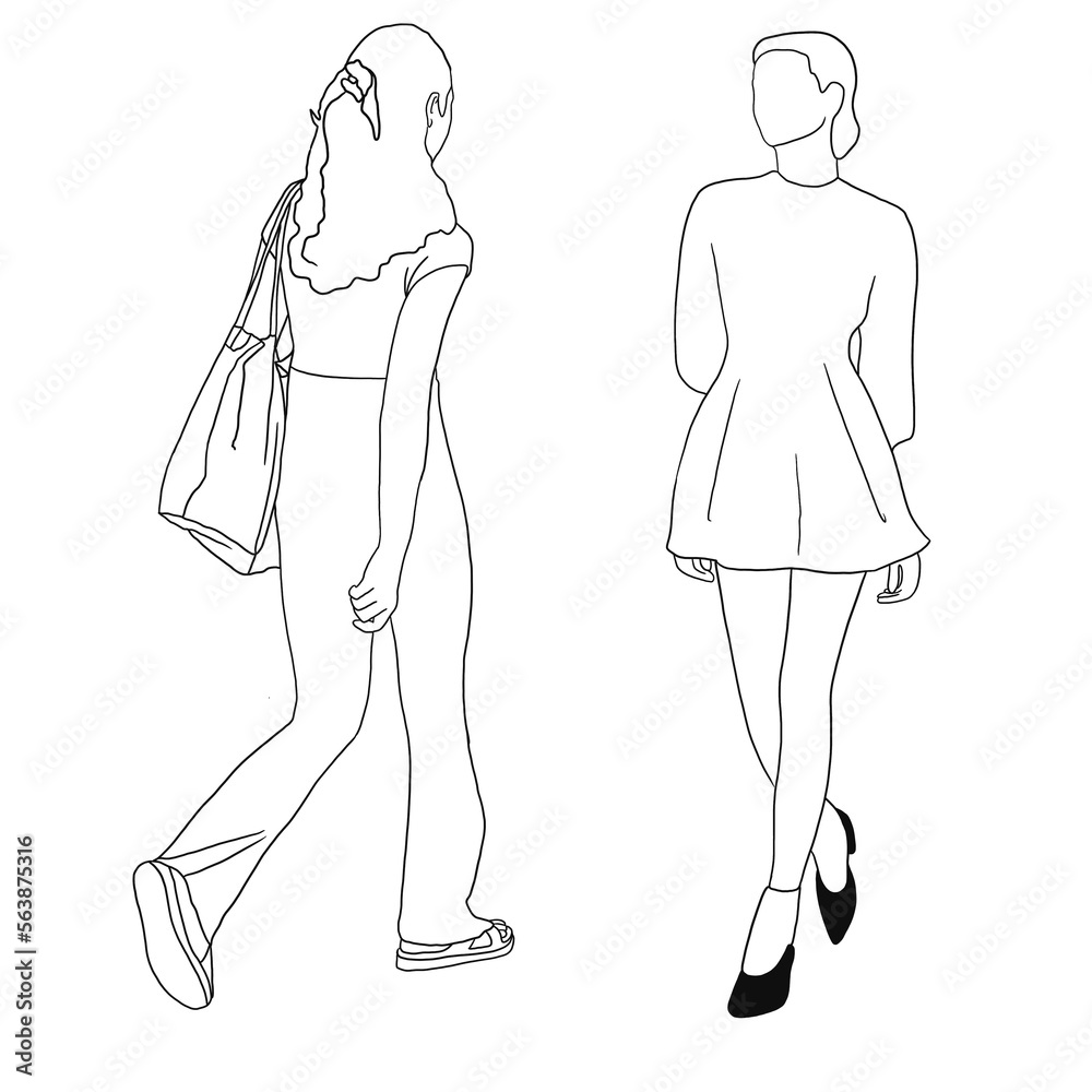 Line drawing of walking on the street after work time conceptual hand drawn minimalism lineart design isolated on white background illustration Line drawing of walking on the street after work time conceptual hand drawn minimalism lineart design isolated on white background illustration