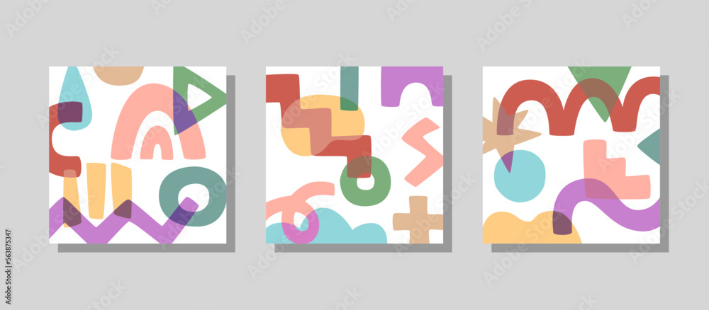 Vector set of abstract square posters with aesthetic shapes. Modern design for interior decoration.