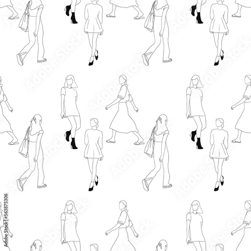 Line pattern of walking on the street after work time conceptual hand drawn minimalism lineart print isolated on white background illustration