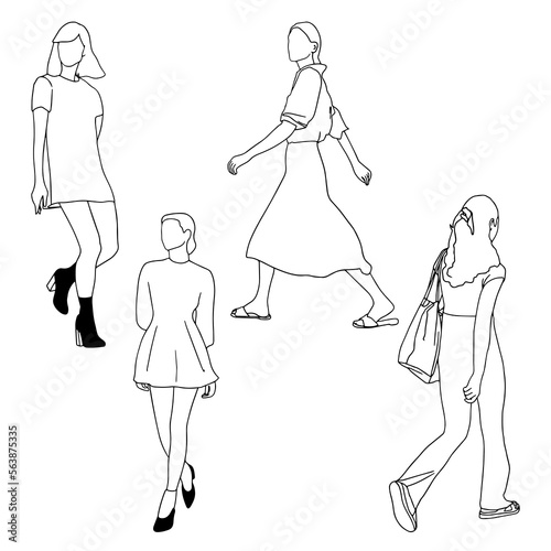 Line drawing of walking on the street after work time conceptual hand drawn minimalism lineart design isolated on white background illustration