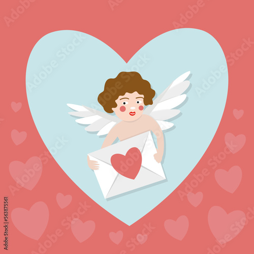 St. Valentine. Angel with heart postal envelope