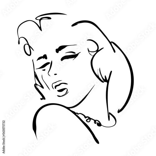 Abstract portrait of fashion woman, line art, quick sketch, girl's beauty minimalist, vector illustration