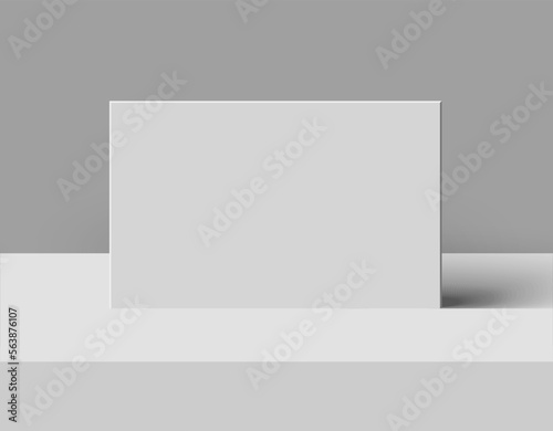 Vector sheet of blank horizontal paper banner with shadow on the table. 