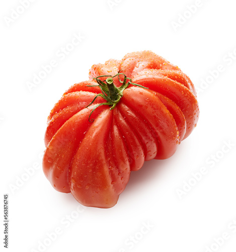 Fresh ripe tomato vegetable vegetarian food close up isolated on white background