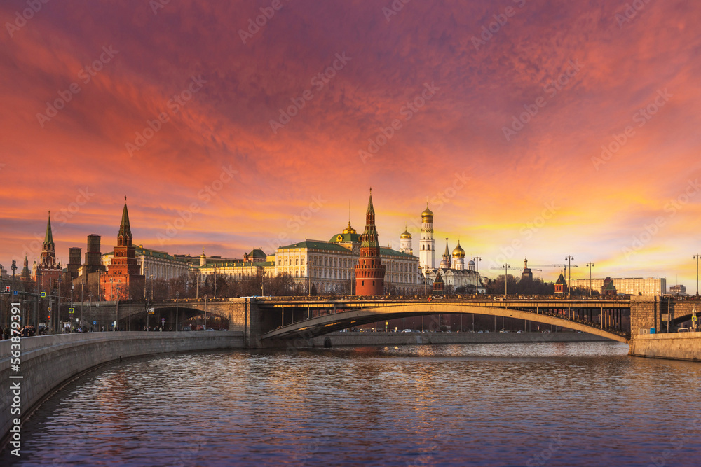 Moscow Kremlin in the winter evening twilight. Russia