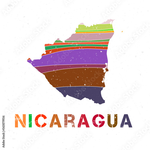 Nicaragua map design. Shape of the country with beautiful geometric waves and grunge texture. Classy vector illustration.