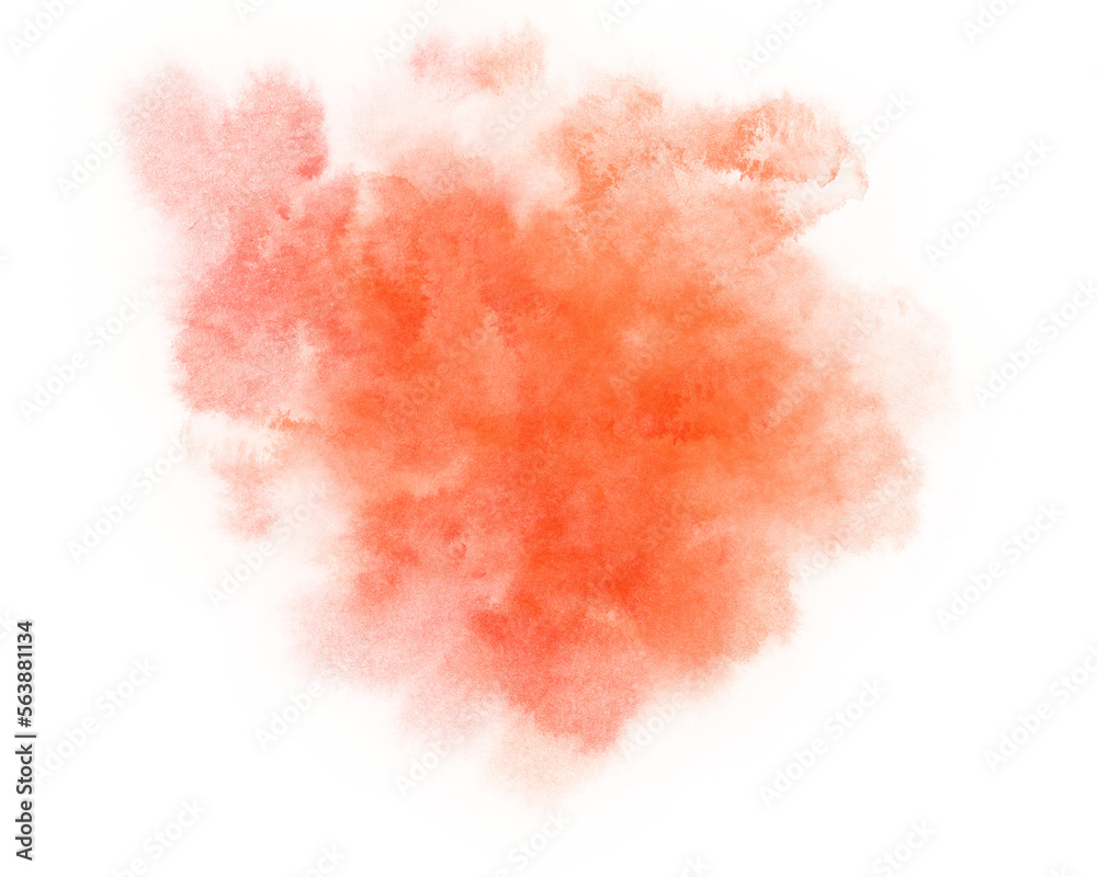 Watercolor splash. Abstract orange red stain watercolor isolated hand drawn print background.