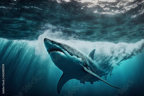 Great White Shark Underwater. AI generated