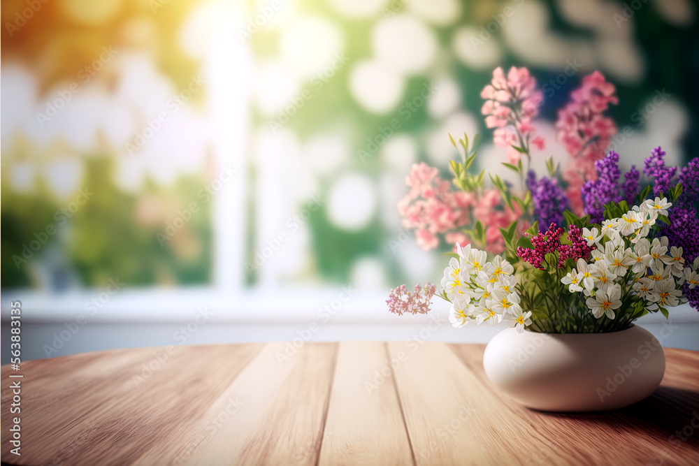 Home interior with easter decor. Spring flowers in a vase and easter eggs Home interior with easter decor. Spring flowers in a vase and easter eggs