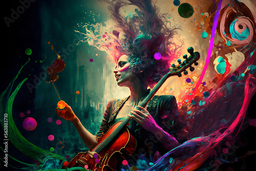 Woman musician entertainment, joyous, colorful, music close up poster. Generative AI, this image is not based on any original image, character or person.