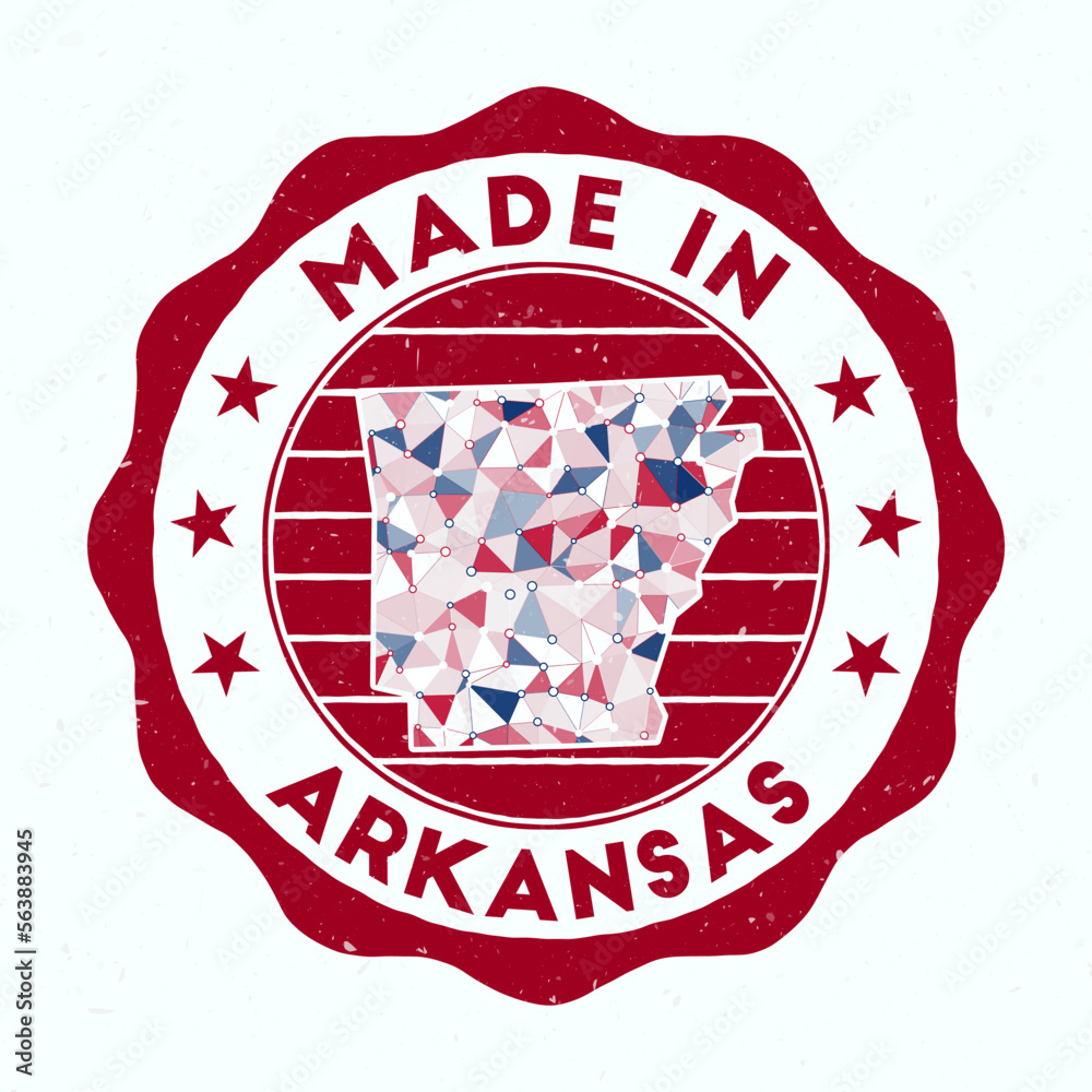 Made In Arkansas. Us state round stamp. Seal of Arkansas with border